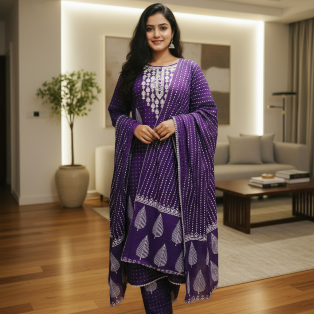 Stylish Cotton 3PC Set with Mirror & Embroidery | Trendstox Women’s Ethnic Wear