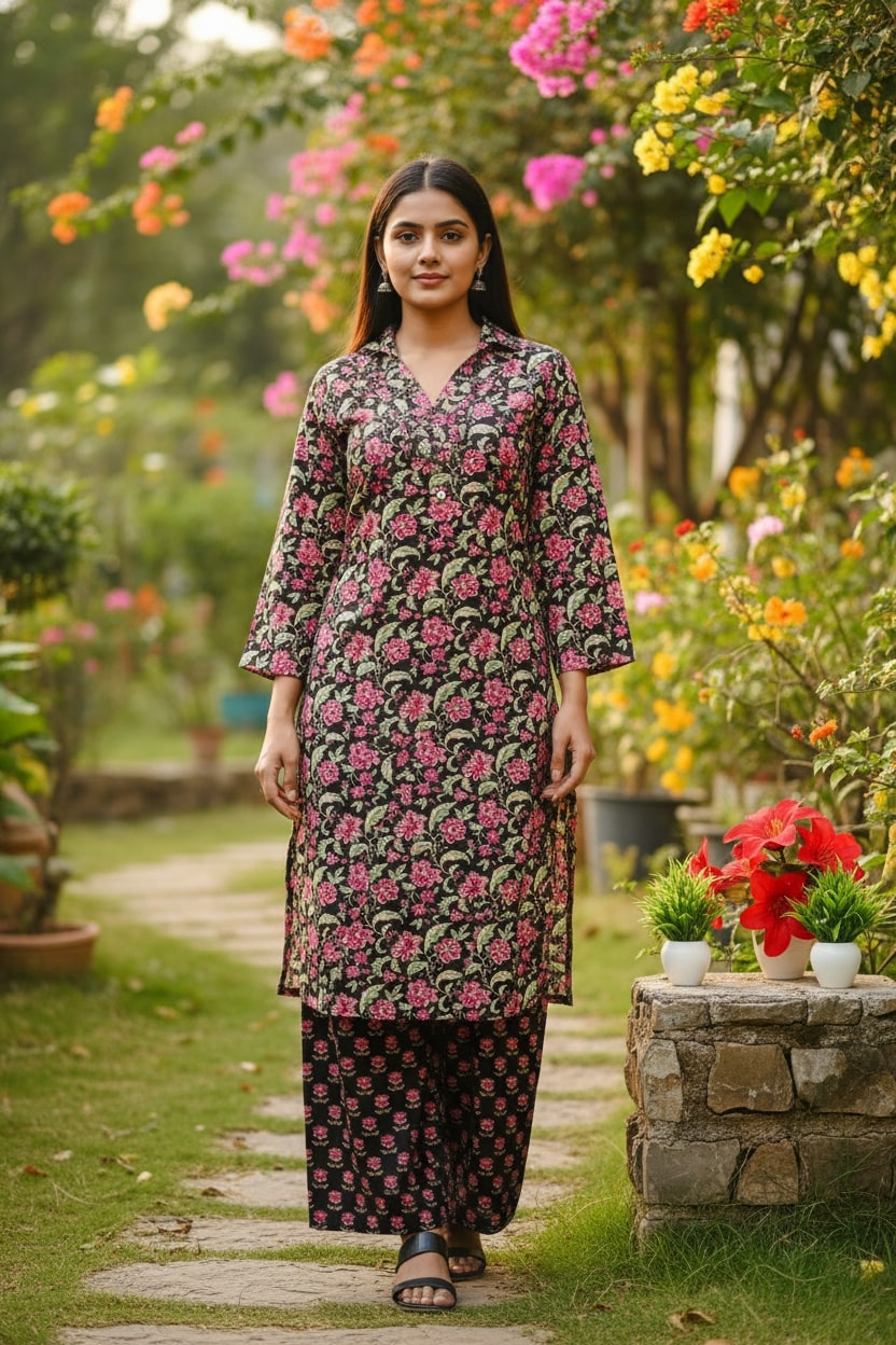 Stylish Handwork A-Line Kurti Set with Palazzo | Trendstox Women’s Ethnic Wear