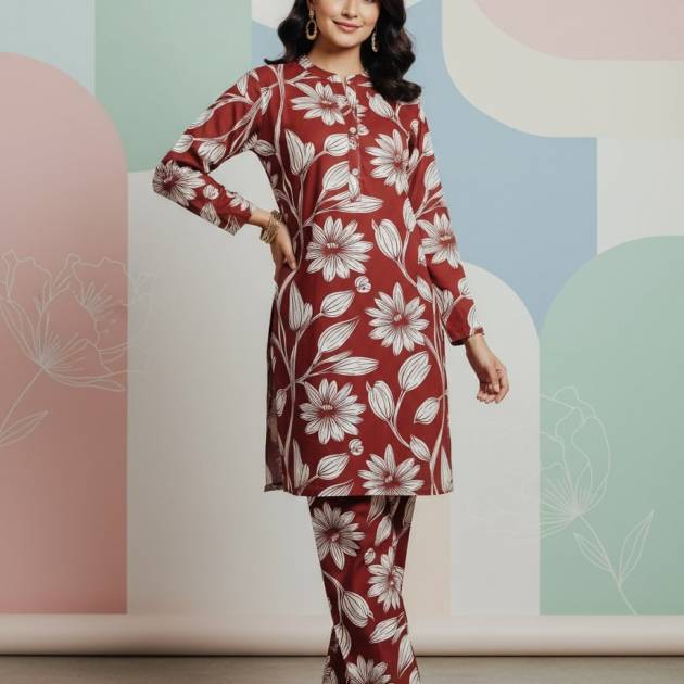 Red Floral Print Reyon Cotton Co-ord Set for Women | Trendstox Ethnic Collection