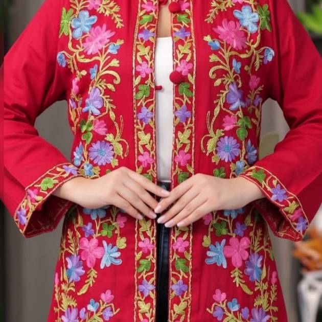 Women’s Kashmiri Embroidered Front Open Jacket Kurti